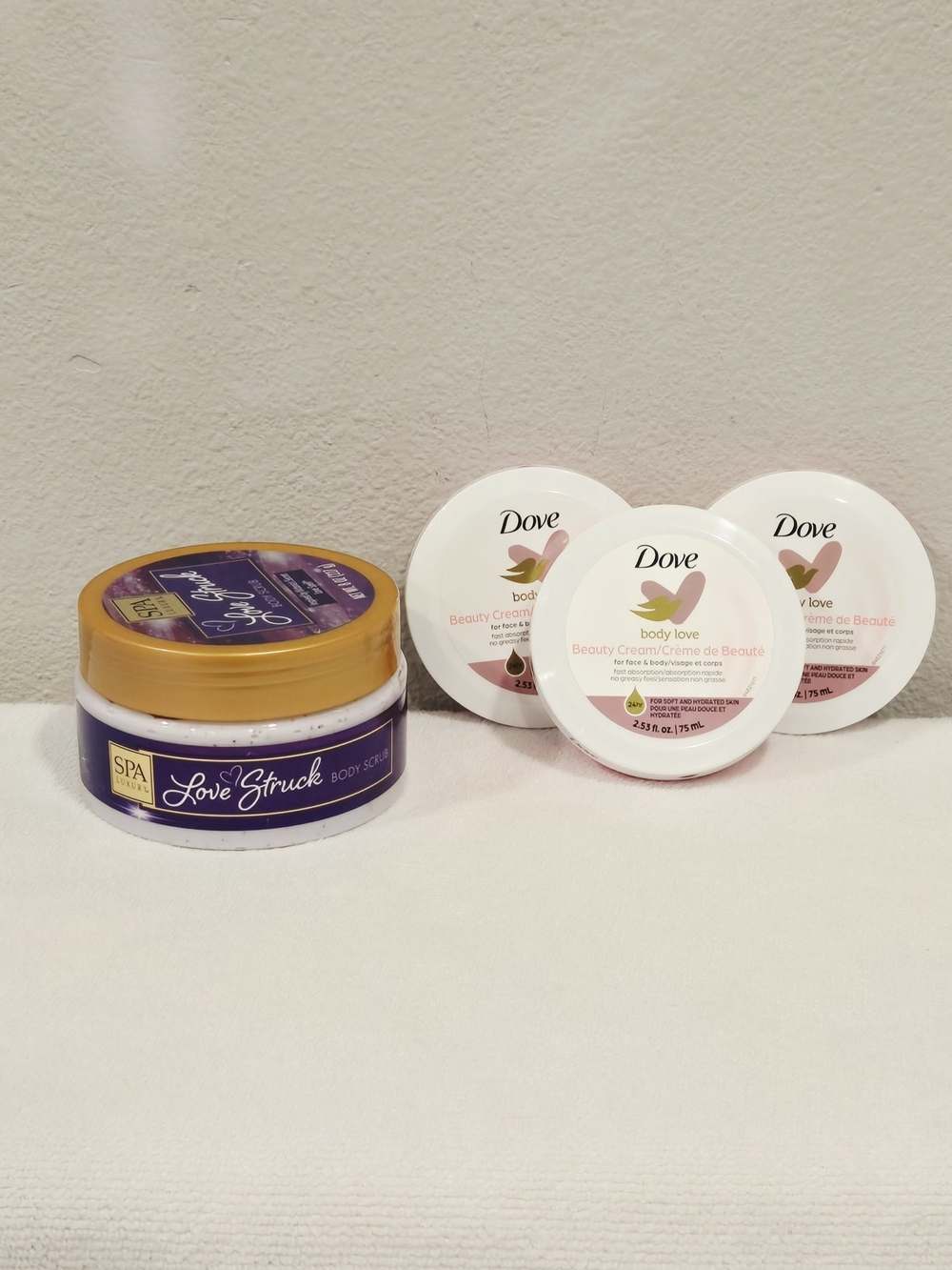 Dove Body Love Beauty Cream 3/ 2.55 fl oz and Love Struck Body Scrub 8 oz